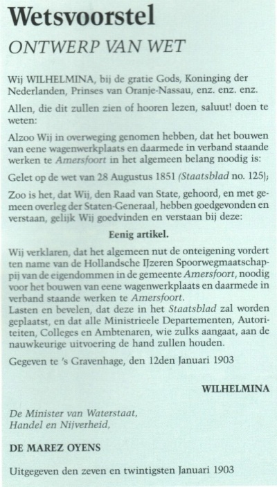 Wetsvoorstel Wagenwerkplaats Amersfoort