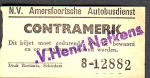 Buskaartje Amersfoortsche Autobusdienst met opdruk NEFKENS